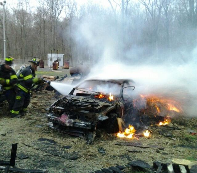 Car fire training at the FTC. Photo by Vincent P. Tuzzolino. 4/15/2013